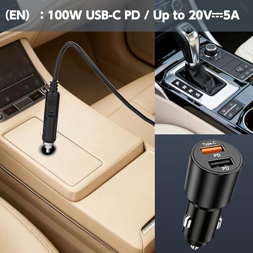 100W USB C Laptop Car Charger Compatible with Dell Latitude/XPS/Precision,MacBook Pro/Air,Car Laptop Power Adapter