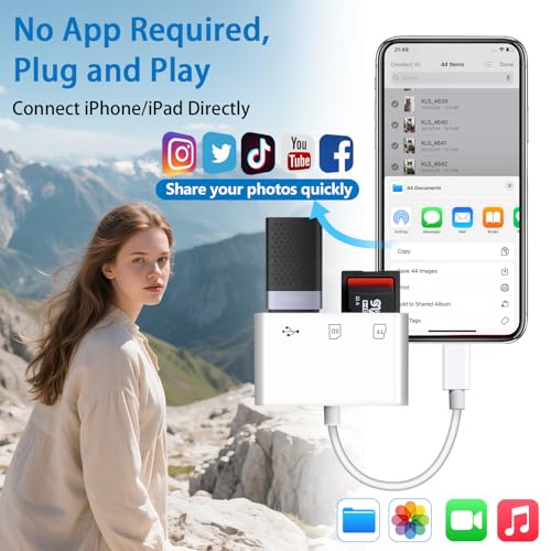 USB C SD Card Reader, ADRUDY SD Card Reader for iPhone 15 16 iPad/Mac/Android Devices, 3 in 1 Memory Card Reader with SD/MicroSD & USB Port, Plug and Play
