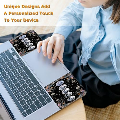 Universal Laptop Skin Sticker with 2 Wrist Pad Decals, 3-Piece Removable Vinyl Laptop Cover, Moon Flowers Waterproof Anti-Scratch, Easy-Trim Fit for 13.3" 14" 15.6" Laptops - color: Moon Flowers