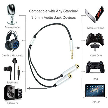 Silver Headset Y Splitter Audio Adapter Cable 3.5mm Male to 2 Female Mic Audio CTIA Headphone Adapter Compatible with PC Gaming Headset,PS4,Xbox One,Notebook,Android iPhone Tablet MP3