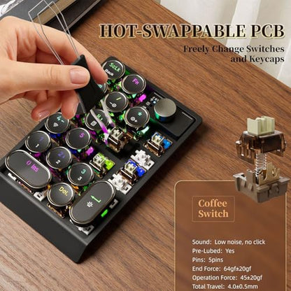 Asixxsix Wireless Gasket RGB Number Pad, 19 Keys Mechanical Numpad, Knob Control, 2.4GHz Bluetooth Portable Financial Accounting Rechargeable Numeric Pad for Laptop, PC
