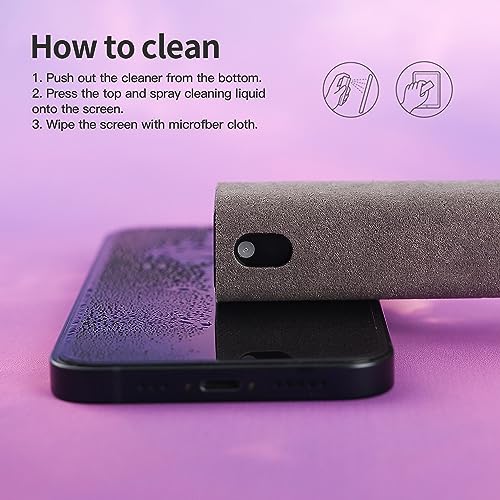 CUIUD Touchscreen Screen Cleaner Kit 2 Pcs, Phone, Tablet and Car Screen Cleaner, Two in One Spray and Microfiber Cloth(2 Pack Grey) - color: 2 Pcs Grey