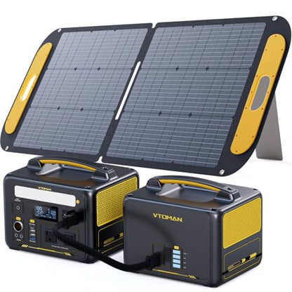 VTOMAN 939Wh Portable Power Station Bundle with Extra Battery & 110W Solar Panel Included - Up to 1200W Solar Power Generator for Home Backup, Off-grid, Road Trip, RV, Camping, Fishing, Emergencies - style: Jump600X+110W+ExtraBattery