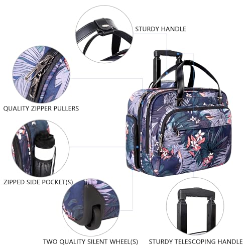 VANKEAN Rolling Laptop Bag Women with Wheels, Fits Up to 15.6 Inch Rolling Briefcase Water Repellent Rolling Computer Bag (Floral) - color: Floral