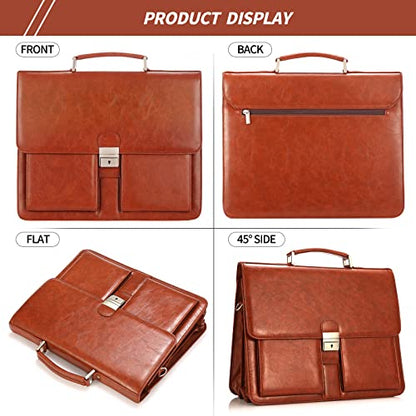 Jack&Chris Mens New PU Leather Attache Briefcase Traditional Messenger Lawyer Bag, MBYX015 - color: Red-brown