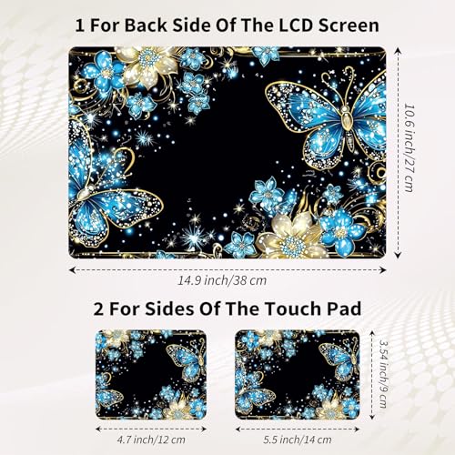 15.6 Inch Laptop Skin Sticker, Reusable Vinyl Cover Protector with 2 Wrist Pad Skins, Removable Waterproof Scratch-Resistant for 12-15.6 Inch Laptop Notebook,Blue and White Butterfly - color: Blue And White Butterfly