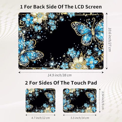 15.6 Inch Laptop Skin Sticker, Reusable Vinyl Cover Protector with 2 Wrist Pad Skins, Removable Waterproof Scratch-Resistant for 12-15.6 Inch Laptop Notebook,Blue and White Butterfly - color: Blue And White Butterfly