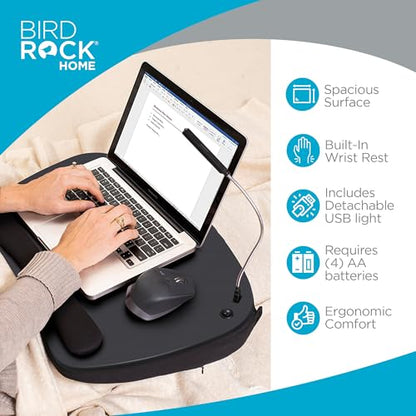 BIRDROCK HOME Oversized Lap Desk with Memory Foam Cushion - Portable w/USB Light & Wrist Rest, Ideal for Work from Home, Students & Gaming, Ergonomic Design for Comfort - Matte Black