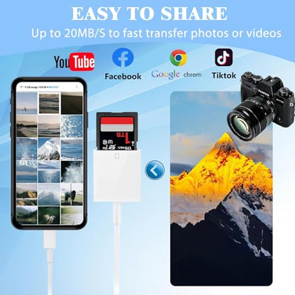 USB C SD Card Reader, Type C Digital Camera Adapter | White, Trail Game Camera Viewer, USB C Memory Card Reader for iPhone 17/16/15,iPad,MacBook,iMac,Galaxy,Android
