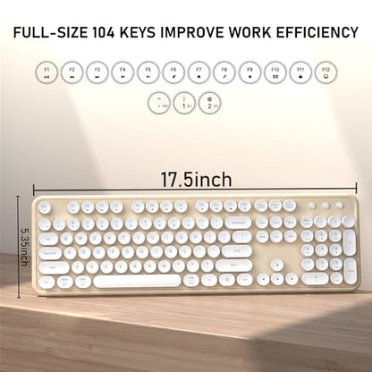 Colorful Wireless Bluetooth Keyboard (White Milk-Tea) | Connect Up to 3 Devices Simultaneously, 2.4GHz and Dual Mode Bluetooth Keyboard for PC, Laptop, Windows, Mac - color: White Milk-Tea