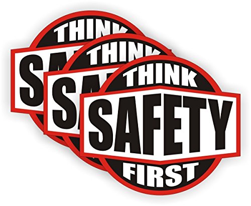 StickerDad® (3 Pack) Think Safety First Hard Hat Sticker V2 Hard Hat Helmet Decal - Size: 2 Inch Color: RED/Black/White - Hard Hat, Helmet, Windows, Walls, Bumpers, Laptop, Lockers, etc.