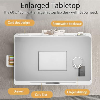 Extra Large 23 Inch Laptop Desk for Bed | Portable Lap Tray Table with Storage Drawer & Bookstand, Laptop Bed Table for Eating Working Writing Reading