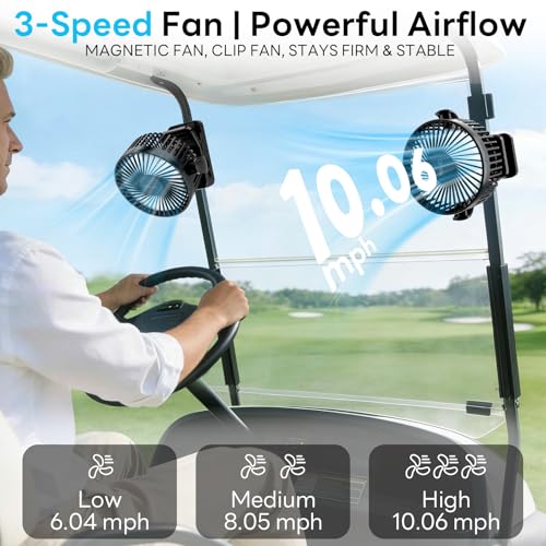 ELZO 12000mAh Clip on Fan, USB Desk Fan Rechargeable with LED Light & Hanging Hook & Magnetic (Black)
