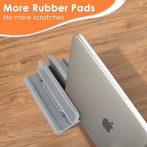 Vertical Laptop Stand, ABS Plastic, Adjustable Dock up to 15 inch PC Desk Space Saver for MacBook/Surface/iPad/mini PC (Space Grey) - color: Space Grey