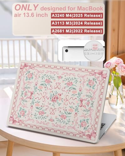 iCasso Compatible for MacBook Air 13 inch Case M5 2026 M4 2025 M3 M2 2024-2022 Model A3449 A3240 A3113 A2681,Sturdy Protective Retro Pattern Plastic Hard Shell 13.6 MacBook Air Case,Retro Bow Pink - color: A-Retro Bow Pink