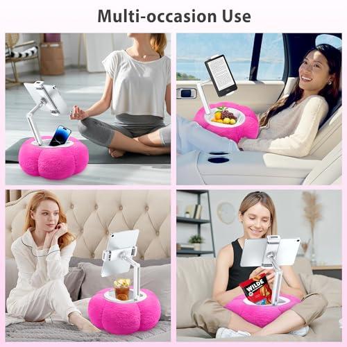 CreaDream Pumpkin Tablet Pillow Stand, Adjustable Pillow Stand for Lap Bed | Detachable Snack Bowl, Fits 4.7"-13" Kindle, Tablets, iPad, Soft Plush Fabric, for Reading and Relaxation on Bed, Couch - color: Hot Pink