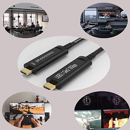 phoossno USB C to C Fiber Optical Cable USB 3.1 Type C Cable 10Gbps 50FT Compatible with Microsoft Azure Logitech Camera Aver &Vaddio & Barco ClickShare Touch Screen Kinect Intel RealSense - size: 15M C-C Straight 180℃