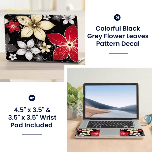 LSS 17 17.3 Inches Laptop Notebook Skin Sticker with 2 Wrist Pads - Reusable Cover Protector Vinyl Sticker Cover Decal Fits 17" - 19" HP Asus Acer Samsung - Black Grey Flower Leaves - color: Black Grey Flower Leaves, size: 17" - 19"