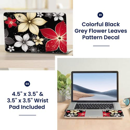 LSS 17 17.3 Inches Laptop Notebook Skin Sticker with 2 Wrist Pads - Reusable Cover Protector Vinyl Sticker Cover Decal Fits 17" - 19" HP Asus Acer Samsung - Black Grey Flower Leaves - color: Black Grey Flower Leaves, size: 17" - 19"
