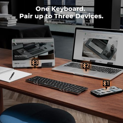 iClever Foldable Bluetooth Keyboard with Number Pad, BK09 Portable Compact Travel Keyboard, USB-C Rechargeable Wireless Folding Keyboard for iPad, iPhone, Android, Windows, Mac Laptop