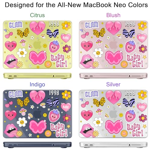 Batianda Case for MacBook Neo 13 Inch 2026 Model A3404, Y2K Sticker | 4-in-1 Laptop Accessories Bundle with Y2K Sticker Design, Ultra Slim Hard Shell for Girls, Teens and Fun Style Lovers - color: Y2K Sticker Bomb