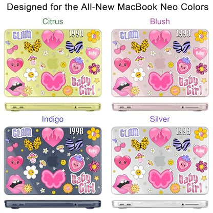 Batianda Case for MacBook Neo 13 Inch 2026 Model A3404, Y2K Sticker | 4-in-1 Laptop Accessories Bundle with Y2K Sticker Design, Ultra Slim Hard Shell for Girls, Teens and Fun Style Lovers - color: Y2K Sticker Bomb