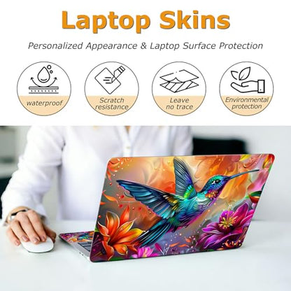 Universal Laptop Skin Sticker with 2 Wrist Pad Decals, 3-Piece Removable Vinyl Laptop Cover, Rainbow Hummingbird Waterproof Anti-Scratch, Easy-Trim Fit for 13.3" 14" 15.6" Laptops - color: Rainbow Hummingbird