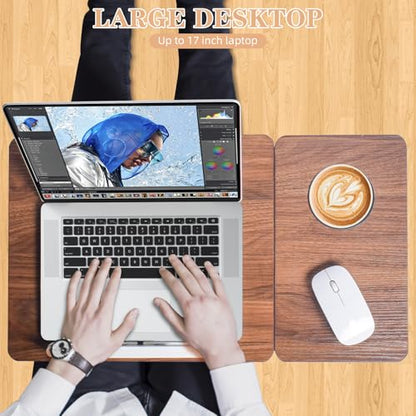Adjustable Lap Desk for Bed - Portable Laptop Tray Table with Foldable Legs, Phone Slot & Cup Holder - Lightweight & Sturdy Breakfast, Work, Study Table for Sofa, Couch, Floor
