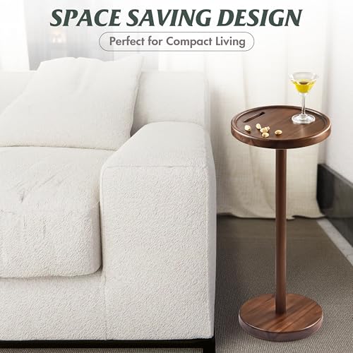 BLUEWEST 24.4 in Tall Compact Drink Table, Flat Top, Weighted Base, Walnut | Durable Pedestal Accent Table for Living Rooms, Bedrooms or Offices, with a Compact Design for Cocktails and Everyday Drinks. - color: Large Walnut
