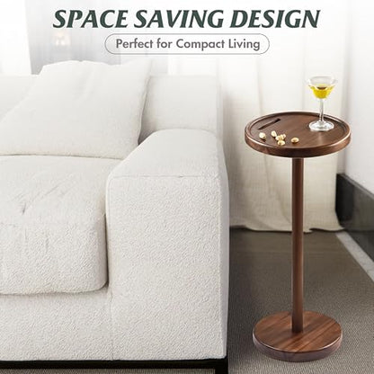 BLUEWEST 24.4 in Tall Compact Drink Table, Flat Top, Weighted Base, Walnut | Durable Pedestal Accent Table for Living Rooms, Bedrooms or Offices, with a Compact Design for Cocktails and Everyday Drinks. - color: Large Walnut