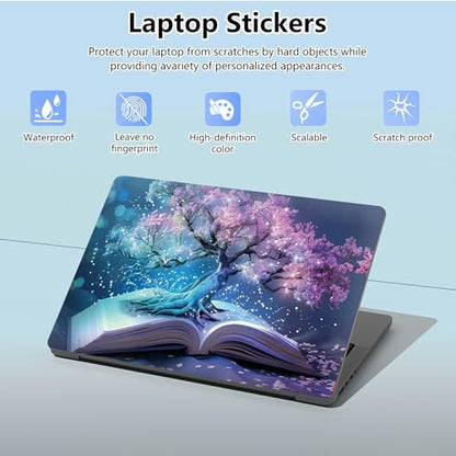 Universal Laptop Skin Sticker with 2 Wrist Pad Skins, Waterproof Scratch Resistant Vinyl Laptop Cover Decal, Cut to Fit for 11–15.6 Inch MacBook HP Dell Lenovo, Book Cherry Tree - color: Book Cherry Tree