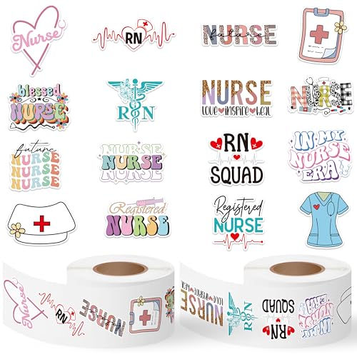 CNhoqc RN Nurse Stickers Rolls - 1000 Pcs Registered Nurse Nursing Waterproof Vinyl Reusable Laptop Sticker Coloring Book Scrapbook Water Bottle Page Activity Pad Birthday Party Favors Kids Skateboard - style: RN Nurse