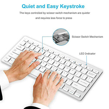 Multi Device Bluetooth Keyboard Rechargeable Wireless Keyboard 3-in-1 Slim Keyboard with Number Pad Full Size Bluetooth Keyboard for Windows Tablet Laptop - White
