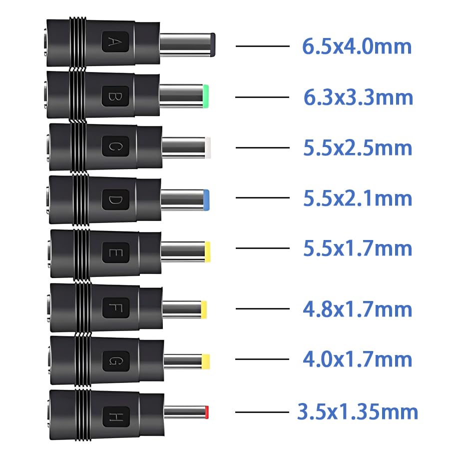 65W 5V-20V Adjustable USB-C PD to DC Fast Charger Cable, 4ft | Supports 5V/9V/12V/15V/20V output with 8 DC tips: 6.0x4.0, 6.3x3.0, 5.5x2.5/2.1/1.7, 4.7x1.7, 4.0x1.7, 3.5x1.35mm.