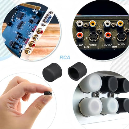20Pcs Silicone RCA Port Anti-Dust Stopper Cap Cover for Desktops Amplifiers DVDs TVs etc. Lotus Female Ports, Dustproof Cover Cap Plug Protector Black - size: RCA