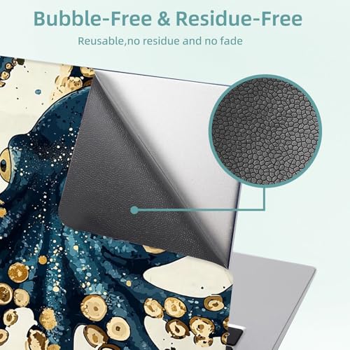 Universal Laptop Skin Decal, 3-Piece Vinyl Protector for 12 13 14 15.6" Notebook, Waterproof Anti-Scratch, Easy Trim & Bubble-Free Finish, Octopus Skin Gold Foil Accents Teal - color: Octopus Skin Gold Foil Accents Teal