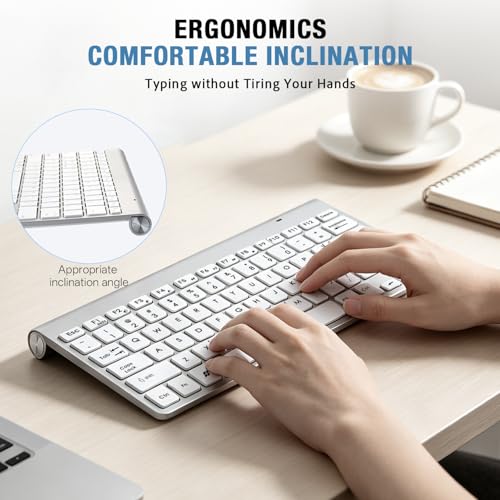Wireless Keyboard, 78 Keys 2.4G Bluetooth Thin Lightweight Silent Keyboard for Laptop/PC/Tablet/Desktop/Smart TV - color: Silver