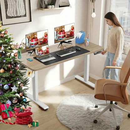 farexon Electric Standing Desk Adjustable Height, 55 x 24 Inch Stand up Desk with Large Mouse Pad, Rolling Wheels & Foot Pad,27''-46'' Lifting Range Home Office Computer Desk(Oak Gray) - color: Oak Grey, size: 55 x 24''