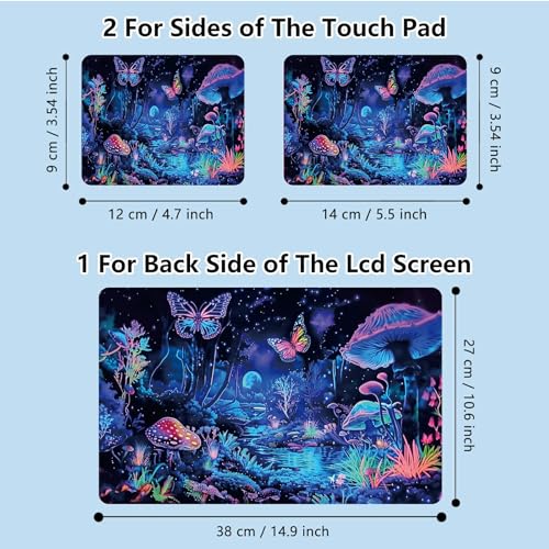 Universal Laptop Skin Sticker with 2 Wrist Pad Skins, Waterproof Scratch Resistant Vinyl Laptop Cover Decal, Cut to Fit for 11–15.6 Inch MacBook HP Dell Lenovo, Blue Mushrooms - color: Blue Mushrooms