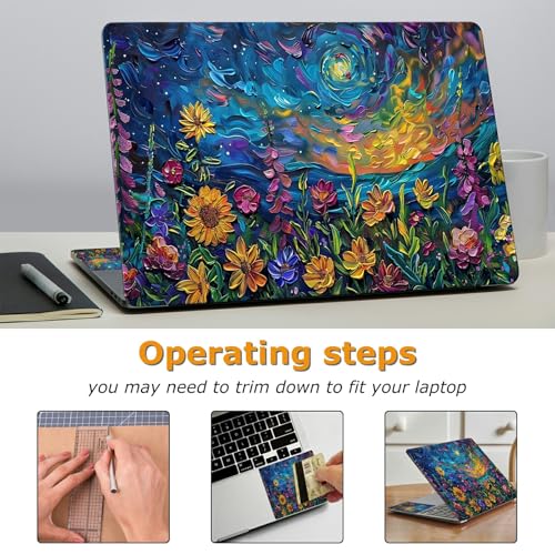 Universal Laptop Skin Sticker with 2 Wrist Pad Decals, 3-Piece Removable Vinyl Laptop Cover, Oil Painting Sunflower Waterproof Anti-Scratch, Easy-Trim Fit for 13.3" 14" 15.6" Laptops - color: Oil Painting Sunflower