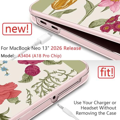 for MacBook Neo 13 Inch Case 2026 (Model A3404, A18 Pro chip), Stylish Pattern Protective Hard Shell with Screen Protector, Keyboard Cover & USB-C Adapter - Blush Composition Book - color: Blush Composition Book