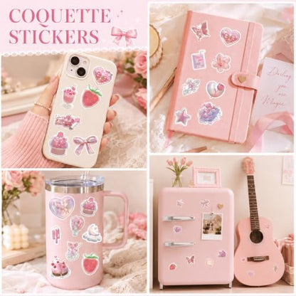 160 Pcs Pink Aesthetic Sticker Coquette Stickers, Cute Butterfly Cake Waterproof Vinyl Stickers, Decorative Decals for Laptop Journal Scrapbook Phone Luggage and Water Bottle