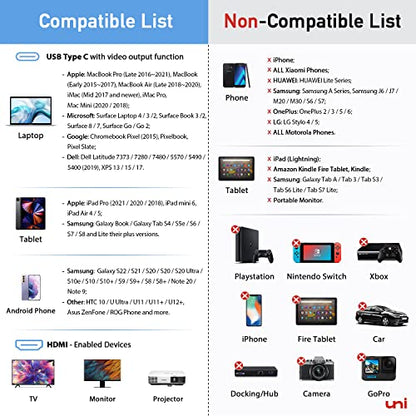 uni USB C to HDMI Cable 15FT 4K@30Hz, ONE-Way Type C Input to HDMI Output | [Thunderbolt 3/4 Compatible] with MacBook Pro/Air, iPhone 15/16/17 Series, Galaxy S8-S24, XPS, Chromebook - size: 15FT
