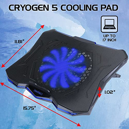 ENHANCE Cryogen 5 Gaming Laptop Cooling Pad Stand - Laptop Cooler with 7 Adjustable Height Settings & Dual USB Ports up to 17 inches - 1 Ultra Quiet High Performance LED Fan 800 RPM - Blue - color: Blue