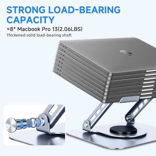 Leeboom 360° Rotating Laptop Stand, Aluminum Riser with Ergonomic Design | Adjustable ergonomic laptop holder fits 10–15.6-inch notebooks. Compatible with MacBook Air, Pro, Dell, HP, & Lenovo laptops - color: light silver