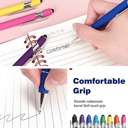 Bribobo 8 Pack Ballpoint Pen 2-in-1 Stylus, 1.0 mm Black Ink | Retractable Ballpoint Pen with Stylus tip, Metal Stylus Pen for Touch Screens - color: 8