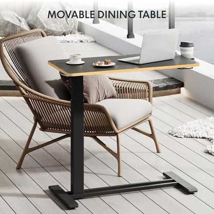 FLEXISPOT H7 Adjustable Overbed Bedside Table with Wheels Pneumatic Mobile Standing Desk Laptop Desk Rolling Computer Cart Movable Overbed Table Hospital Home Use(31.5" W x 17.7" D, Black Maple Large) - color: Black Maple, size: Large