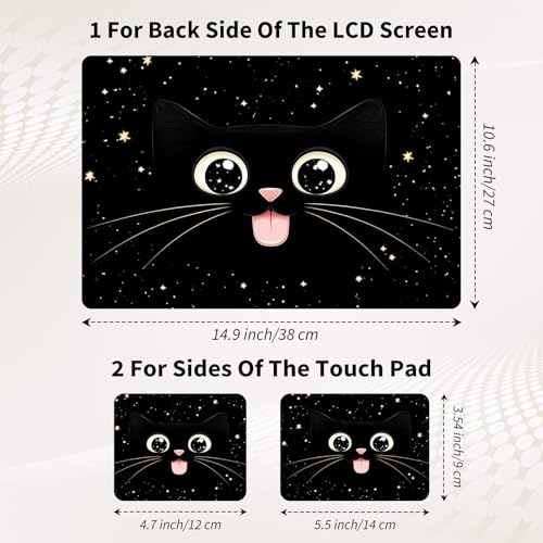 15.6 Inch Laptop Skin Sticker, Reusable Vinyl Cover Protector with 2 Wrist Pad Skins, Removable Waterproof Scratch-Resistant for 12-15.6 Inch Laptop Notebook,Cute Cartoon Cat Face with Stars - color: Cute Cartoon Cat Face With Stars