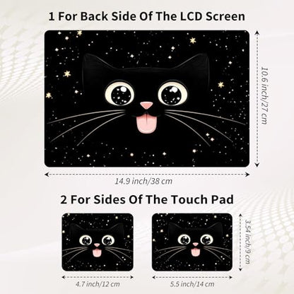 15.6 Inch Laptop Skin Sticker, Reusable Vinyl Cover Protector with 2 Wrist Pad Skins, Removable Waterproof Scratch-Resistant for 12-15.6 Inch Laptop Notebook,Cute Cartoon Cat Face with Stars - color: Cute Cartoon Cat Face With Stars
