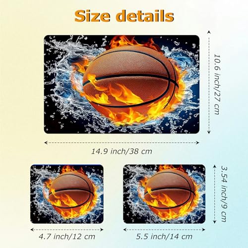 Universal Laptop Skin Sticker with 2 Wrist Pad Decals, 3-Piece Removable Vinyl Laptop Cover, Ice Fire Basketball Waterproof Anti-Scratch, Easy-Trim Fit for 13.3" 14" 15.6" Laptops - color: Ice Fire Basketball